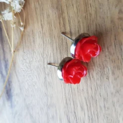 kleine Blumen Ohrstecker silberfarbe Ohrringe rot schwarz weiß türkis