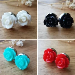 kleine Blumen Ohrstecker silberfarbe Ohrringe rot schwarz weiß türkis