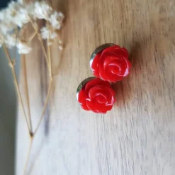 kleine Blumen Ohrstecker silberfarbe Ohrringe rot schwarz weiß türkis