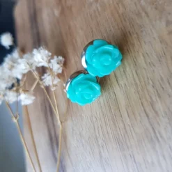 kleine Blumen Ohrstecker silberfarbe Ohrringe rot schwarz weiß türkis