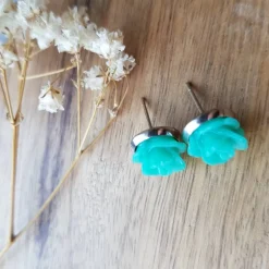 kleine Blumen Ohrstecker silberfarbe Ohrringe rot schwarz weiß türkis