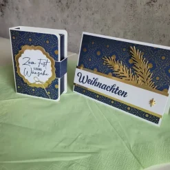 Kleine Buch-Box als Geldgeschenk, Gutscheingeschenk zu Weihnachten mit passender Glückwunschkarte,besondere Geschenkidee