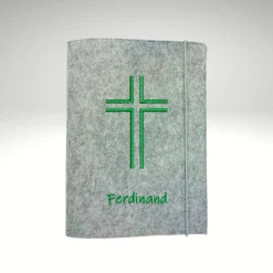 KLEINE evangelische Gesangbuch Hülle Filz KREUZ personalisiert mit Verschluss. Geschenk zur Konfirmation