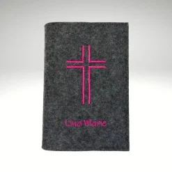 Kleine evangelische Gesangbuch Hülle aus Filz mit Kreuz und Name – personalisiertes Geschenk zur Konfirmation