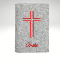 KLEINE evangelische Gesangbuch Hülle Filz KREUZ personalisiert