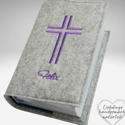 KLEINE evangelische Gesangbuch Hülle Filz KREUZ personalisiert