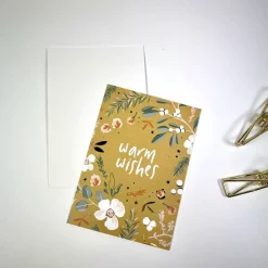 Kleine Karte WEIHNACHTSBLUMEN Geschenkkarte A7 bedruckte hochwertige Karten mit Goldeffekt OCKER