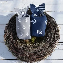 kleine maritime Osterbeutelchen, beige - blau - rosa - grau