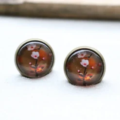 kleine Ohrstecker 8mm Cabochon bronze in mit eigenen Bild personalisiert