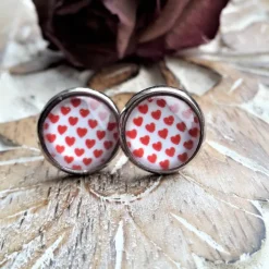 kleine rote Herzen Ohrringe und Ringe Cabochonschmuck verschiedene Fassungen