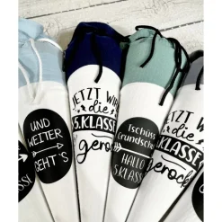 kleine Schultüte 5. Klasse Oberstufe weiterführende Schule aus Musselinstoff 35 cm