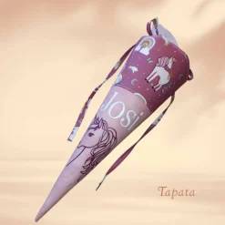 Kleine Schultüte mit Namen, Vorschultüte, Zuckertüte - Einhorn altrosa individualisierbar