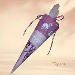 Kleine Schultüte mit Namen, Vorschultüte, Zuckertüte - Einhorn altrosa individualisierbar