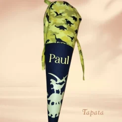 Kleine Schultüte, Vorschultüte, Zuckertüte - Dinos gestapelt gelb