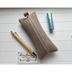 Kleine Stifte Tasche Wildleder Imitat, braunes Etui, Federmäppchen Schminktäschchen