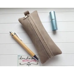 Kleine Stifte Tasche Wildleder Imitat, braunes Etui, Federmäppchen Schminktäschchen