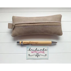 Kleine Stifte Tasche Wildleder Imitat, braunes Etui, Federmäppchen Schminktäschchen