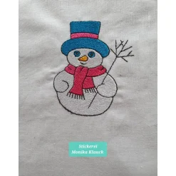 Kleine Stofftasche, mit Schneemann bestickt