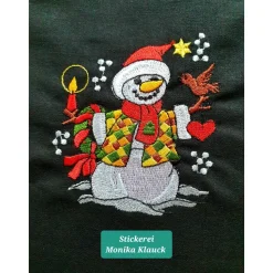 Kleine Stofftasche, mit Weihnachtsschneemann bestickt