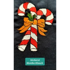 Kleine Stofftasche, mit Zuckerstangen bestickt