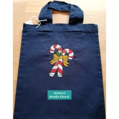 Kleine Stofftasche, mit Zuckerstangen bestickt