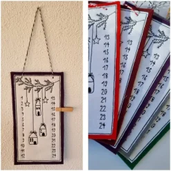 Kleiner Adventskalender aus Filz in lila, bestickt - 