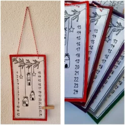 Kleiner Adventskalender aus Filz in rot, bestickt - 