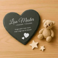 Kleiner Gedenkstein für Sternenkinder – Schiefertafel mit Namen, Datum und süßen Motiven – Erinnerung