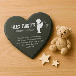 Kleiner Gedenkstein für Sternenkinder – Schiefertafel mit Namen, Datum und süßen Motiven – Erinnerung