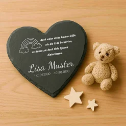 Kleiner Gedenkstein für Sternenkinder – Schiefertafel mit Namen, Datum und süßen Motiven – Erinnerung