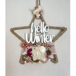 kleiner Türkranz Stern mit vielen Trockenblumen und Glaskugeln in rosa /beerentöne