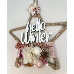 kleiner Türkranz Stern mit vielen Trockenblumen und Glaskugeln in rosa /beerentöne