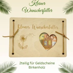 Kleiner Wunscherfüller! Geldgeschenkkarten für versch. Anlässe aus Birken-/MDF-Holz, Lasergravur, personali