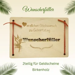 Kleiner Wunscherfüller! Geldgeschenkkarten für versch. Anlässe aus Birken-/MDF-Holz, Lasergravur, personali