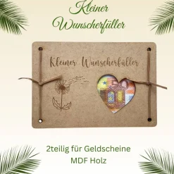 Kleiner Wunscherfüller! Geldgeschenkkarten für versch. Anlässe aus Birken-/MDF-Holz, Lasergravur, personali
