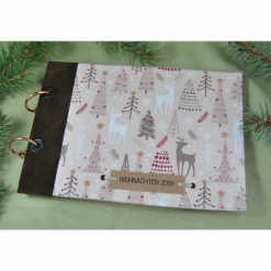 kleines Weihnachtsalbum Fotoalbum Album Weihnachten Weihnachtsgeschenk personalisiert Winterwald Wald Tiere Hirsch Familie Geschenk