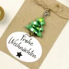 Kleines Weihnachtsgeschenk – Glas Tannenbaum Anhänger mit Karabiner auf Karte