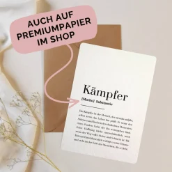Kämpfer Definition Karte für Männer – Personalisierbare Mutmacher Karte aus Kraftpapier bei Krankheit & Krise | A6 Postkarte als Geschenk