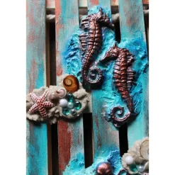Künstlerische Wanddekoration OCTOPUS & SEEPFERDCHEN Maritime Deko auf einer Mini-Palette aus Holz Wandbild
