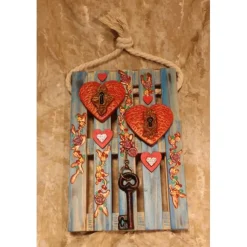 Künstlerische Wanddekoration HERZERL & SCHLÜSSEL rustikale Deko auf einer Mini-Palette aus Holz Geldgeschenk