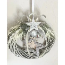 künstlicher Weihnachtskranz in grau/ grün für außen und innen