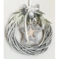 künstlicher Weihnachtskranz in grau/ grün für außen und innen