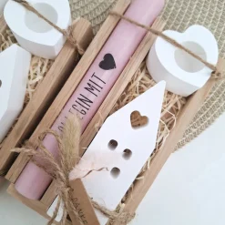 Kollegin mit Herz Kollege Geschenk Geschenkset Dankeschön Haus / Lichthaus Kerzenhalter Herz Kerzenset Geschenkset Stabk