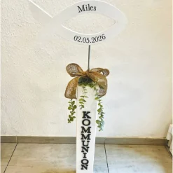 Kommunion Deko Fisch-Aufsteller Holz - Stele Fisch - Fisch Konfirmation Firmung Taufe - Aufsteller Tür - handgefertigt