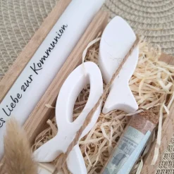 Kommunion Geldgeschenk Kommunionsgeschenk Geschenkset zwei Fische Kerzenhalter rund und Reagenzglas Jungen Mädchen Kommu
