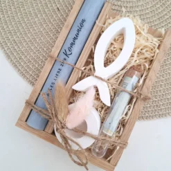 Kommunion Geldgeschenk Kommunionsgeschenk Fisch Var. 1 Kerzenhalter rund Reagenzglas Jungen Mädchen Kommunionskerze Guts