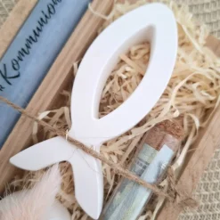 Kommunion Geldgeschenk Kommunionsgeschenk Fisch Var. 1 Kerzenhalter rund Reagenzglas Jungen Mädchen Kommunionskerze Guts