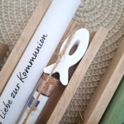 Kommunion Geldgeschenk Kommunionsgeschenk mit Fisch Reagenzglas Geschenkset für Jungen und Mädchen Kommunionskerze Gutsc