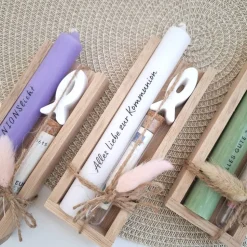 Kommunion Geldgeschenk Kommunionsgeschenk mit Fisch Reagenzglas Geschenkset für Jungen und Mädchen Kommunionskerze Gutsc