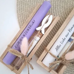 Kommunion Geldgeschenk Kommunionsgeschenk mit Fisch Reagenzglas Geschenkset für Jungen und Mädchen Kommunionskerze Gutsc
